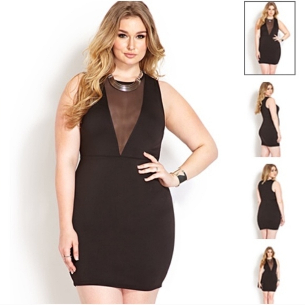 Forever 21 Ponte Bodycon Mesh inset black Dress 3X